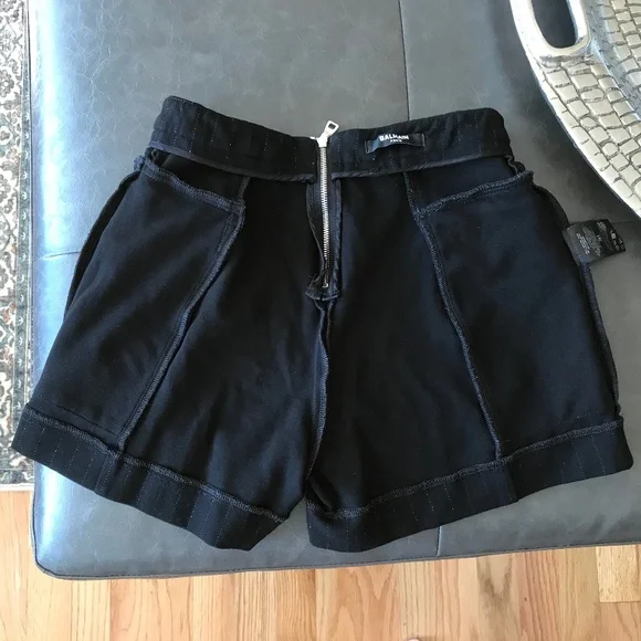 BALMAIN BLACK SHIMMERING PINSTRIPE SHORTS - Picture 5 of 16